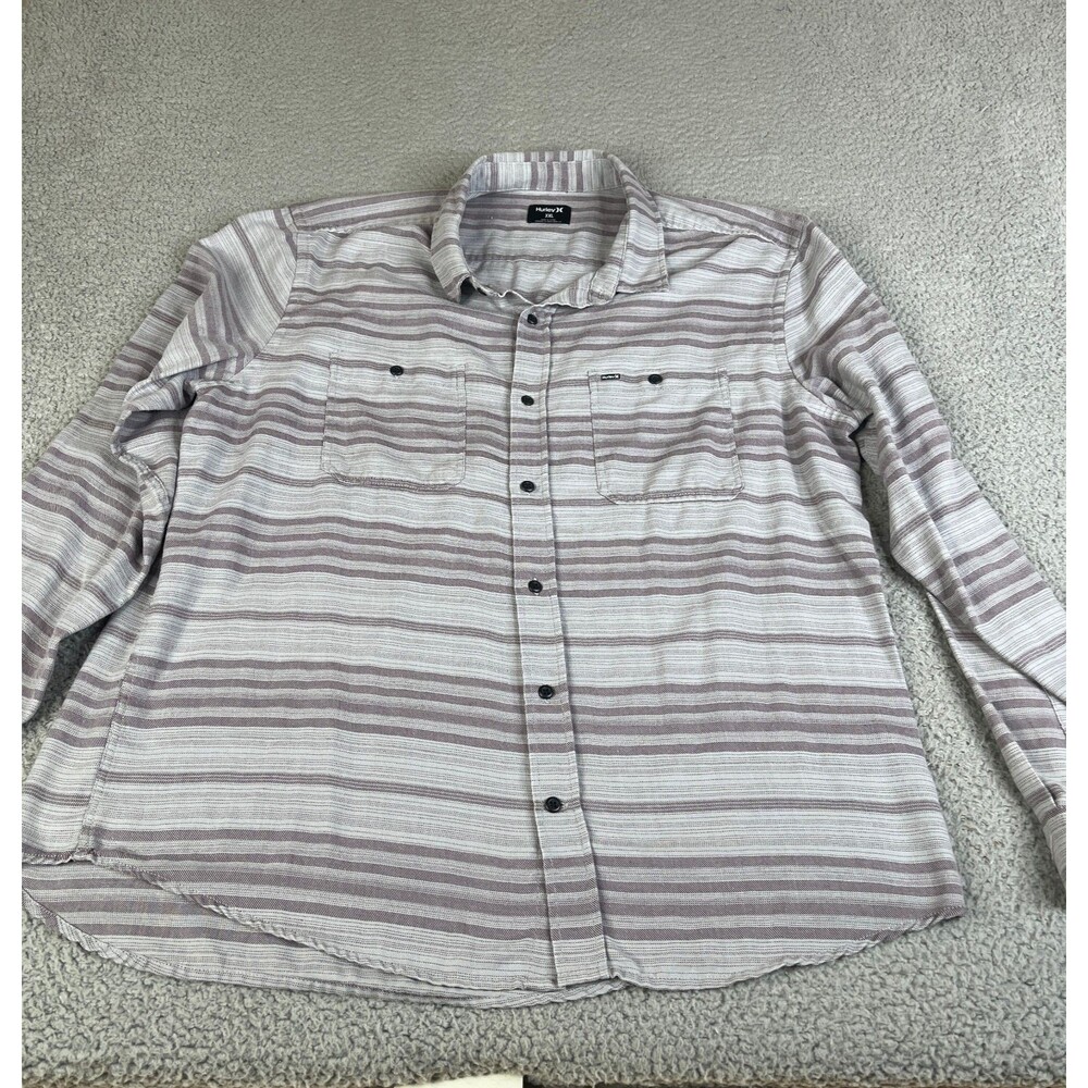 HURLEY Shirt Men XXL Lavender Stripe Long Sleeve Button Pocket Casual Surf Skate